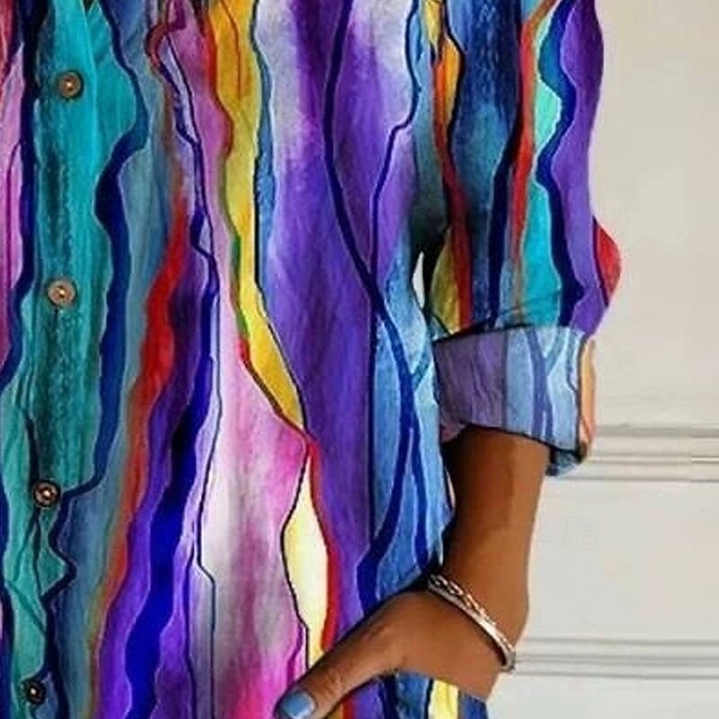 Women's Shirt Color Block Active Daily Stylish Long Sleeve Shirt Collar Regular Tops Daily Holiday Buttons Fuchsia Summer2