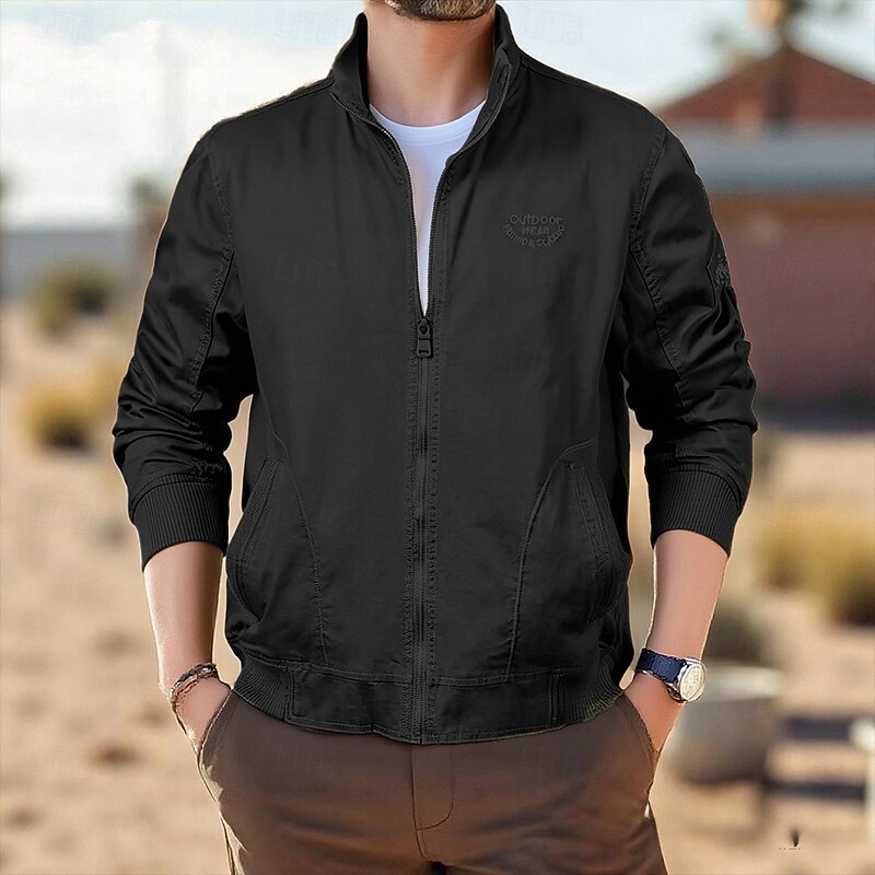 Men's Shirt Jacket Winter Jacket Plain Vacation Daily Wear Black Army Green Long Sleeve Stand Collar Fall Winter Clothing Apparel Zip Up2