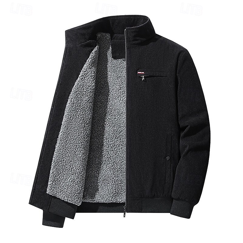 Men's Jacket Casual Jacket Outdoor Vacation Warm Zipper Pocket Fall Winter Plain Fashion Streetwear Standing Collar Regular Black Green Khaki Gray Jacket2