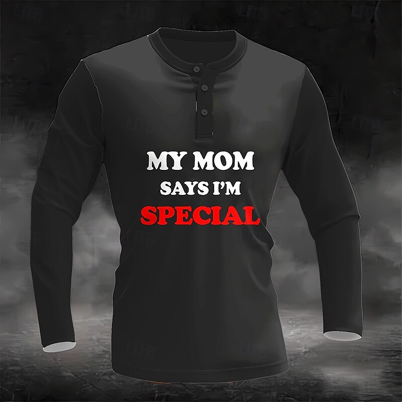 Men's Funny Slang Henley Shirt Long Sleeve Fashion Cute Daily Casual Holiday Going out Spring &  Fall All Seasons Black White Henley Henley T-Shirt2