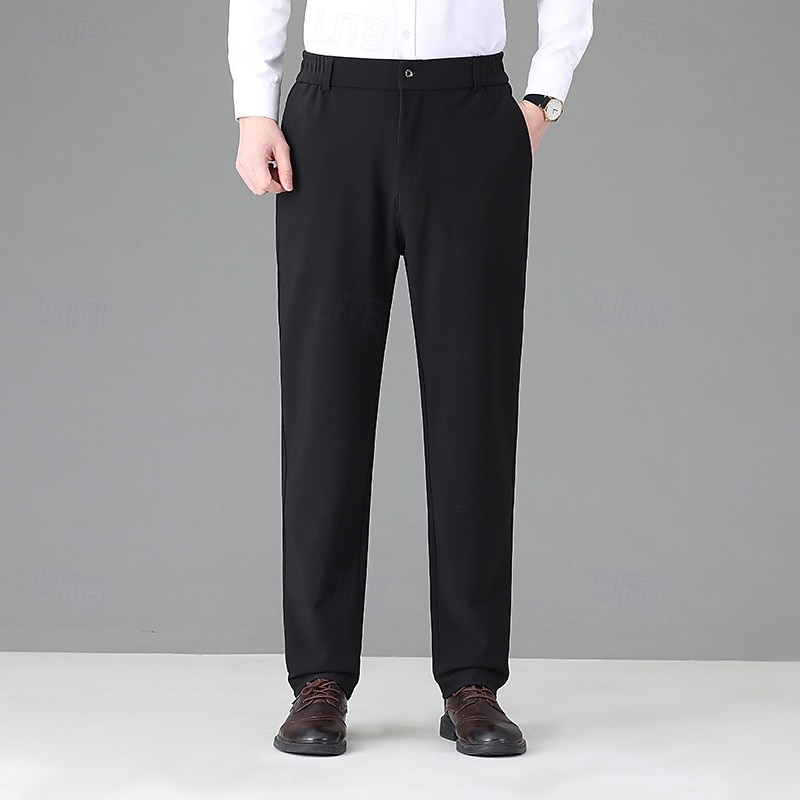 Men's Dress Pants Trousers Suit Pants Pocket Elastic Waist Straight Leg Plain Comfort Full Length Outdoor Business Daily Fashion Streetwear Black Dark Gray2