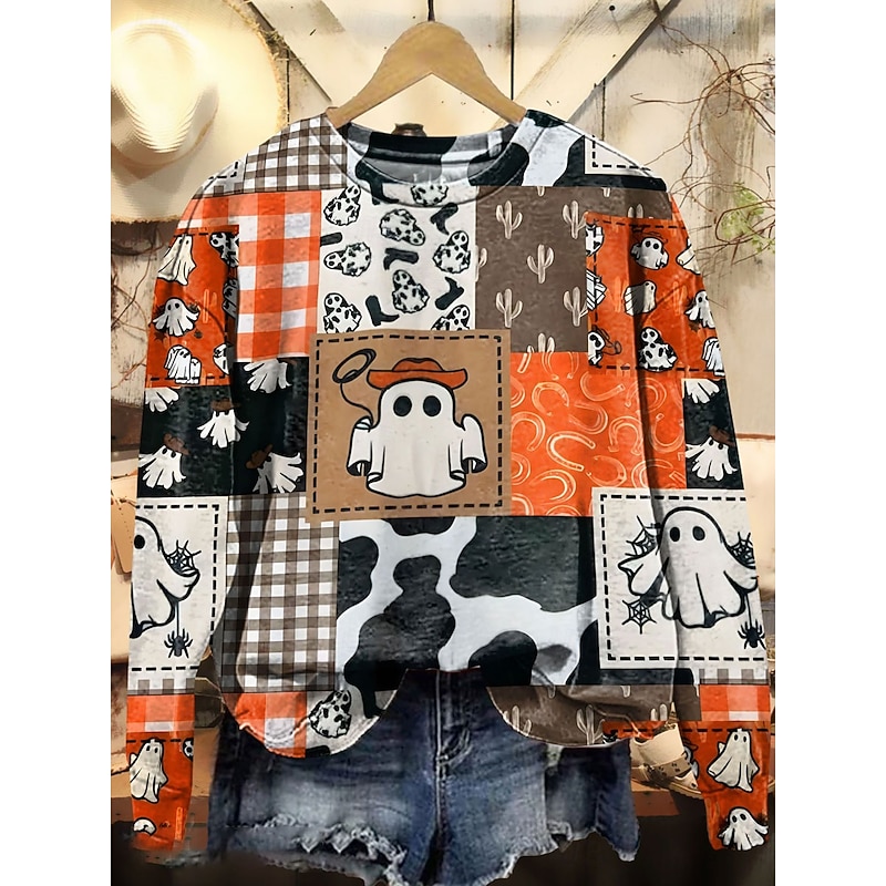 Halloween Women's Pullover Black Cat Graphic Cat Casual Long Sleeve Crew Neck Regular Tops Street Dailywear Casual Print Purple Orange Gray Spring Fall Winter3