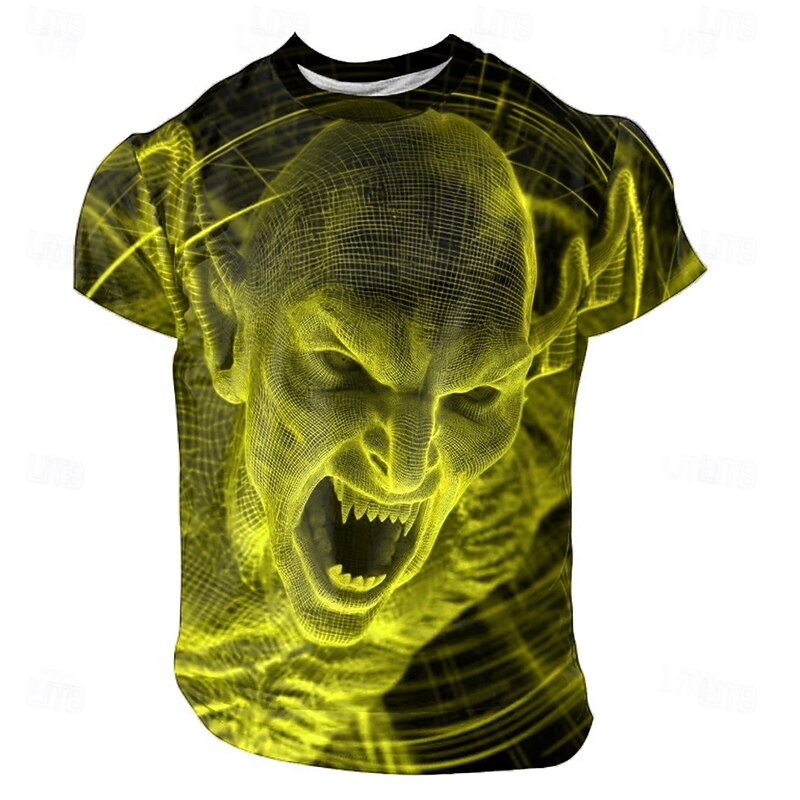 Halloween Men's Optical Illusion 3D Monster T Shirt Short Sleeve T shirt 3D Print Crew Neck Shirt Exaggerated Designer Horror Party Street Holiday Yellow Red Blue Summer Spring All Seasons Clothing4