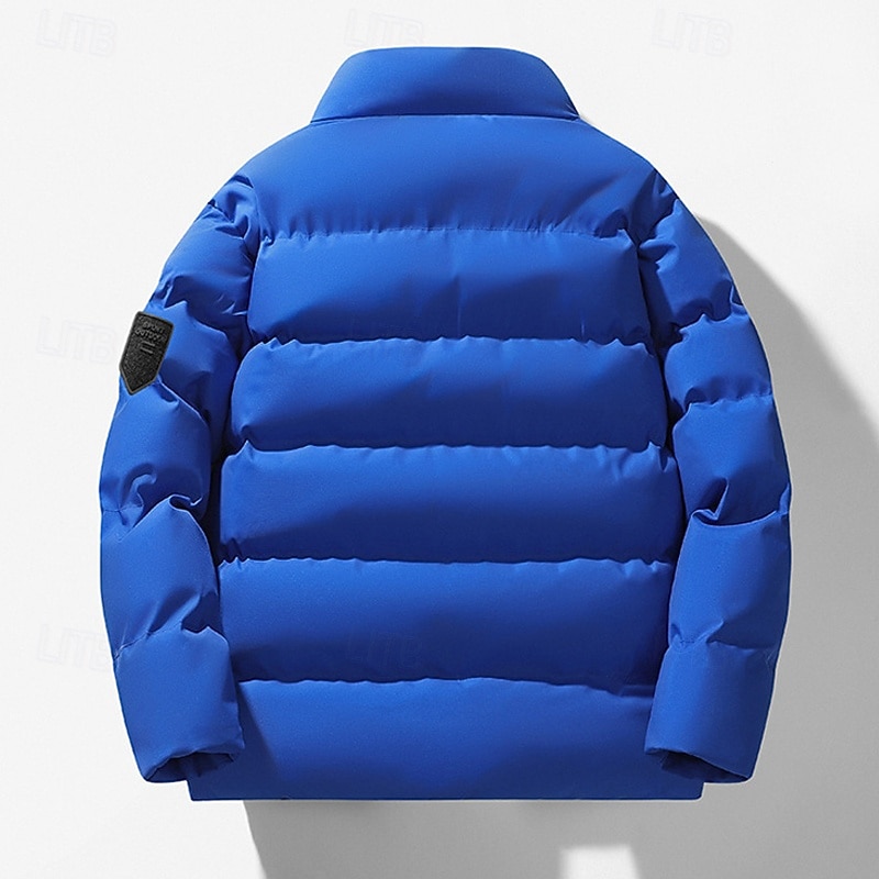 Men's Winter Coat Puffer Jacket Padded Jacket Pocket Cotton Vacation Daily Wear Date Regular Fashion Casual Comfortable Thermal Warm Winter Solid / Plain Color Black White Pink Royal Blue Puffer2