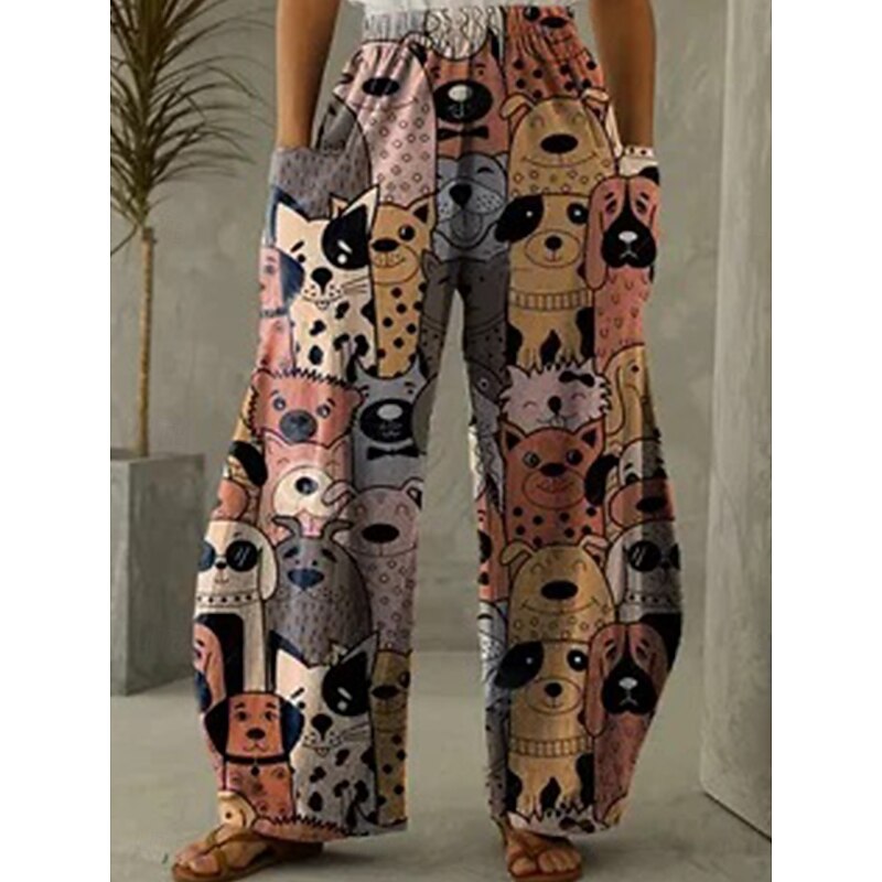 Women's Wide Leg Chinos Vintage Casual Full Length High Waist Graphic Abstract Elastic Waistband Inelastic Causal Casual Daily Grey White Blue Brown Summer Spring Loose Fit4