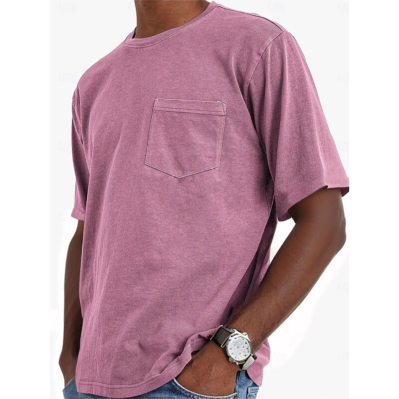 Men's Tee Tee Top Short Sleeve Crewneck Summer Fall Retro Fashion Designer Nostalgic Pocket Fashion Vintage Vacation Street Going out Black Light Green Sky Blue Top Tee for Men2