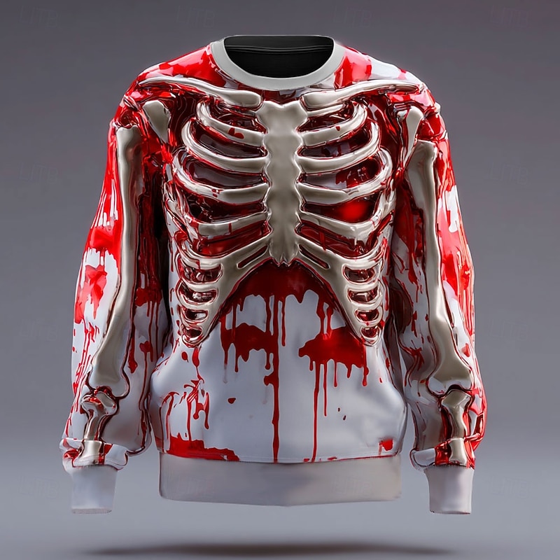 Halloween Men's 3D Skeleton Sweatshirt Punk Party Crew Neck Vacation Red Blue Crewneck 3D All Seasons Designer