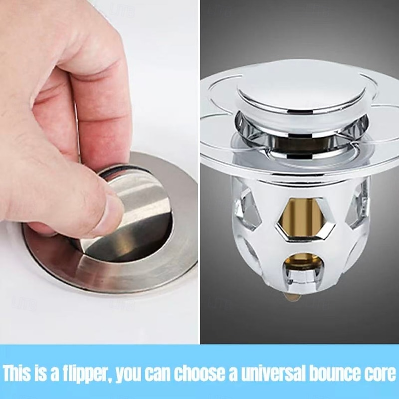 2pcs Universal Sink Drain Stoppers – Press Down Pop-Up Plug with Brass Core for Bathroom & Kitchen Basin2