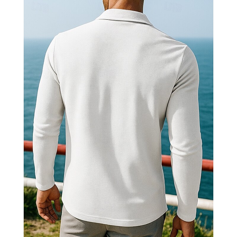 Men's Casual Coats Lounge Jacket Full Zip Jacket Waffle Long Sleeve Top Athleisure Solid Colored Outdoor Travel Sports Sportswear Activewear Black White Blue2