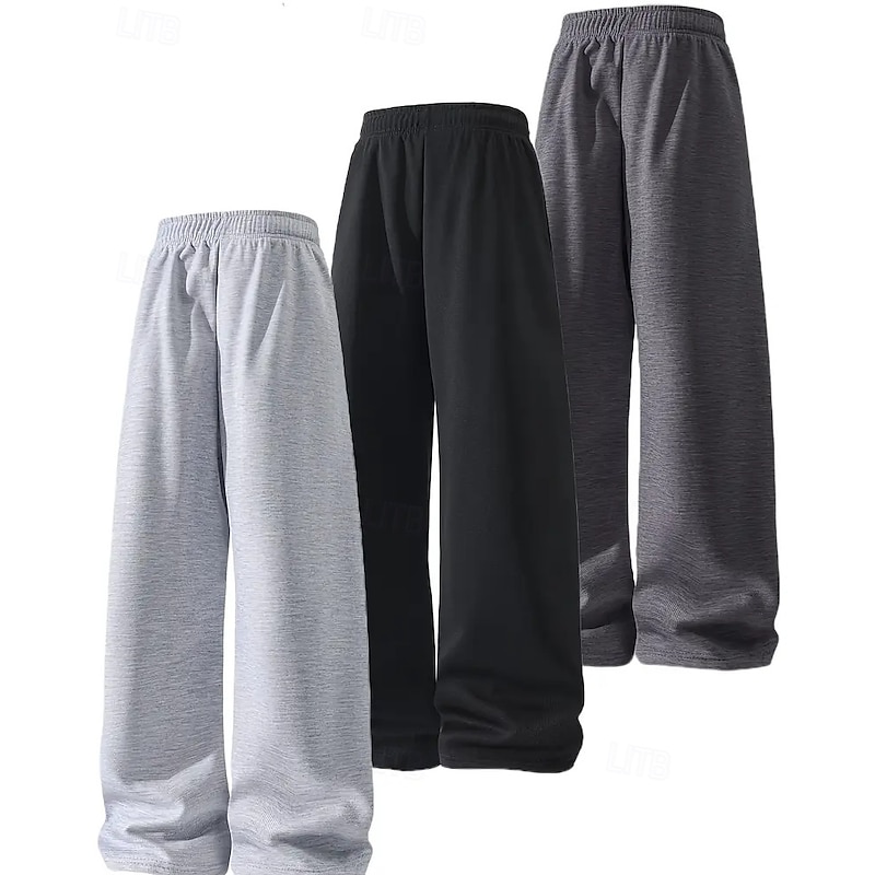 Multi Packs 3pcs Men's Black*3 Sweatpants Trousers Straight Leg Sweatpants Drawstring Elastic Waist Plain Vacation Daily Wear Polyester Spring2