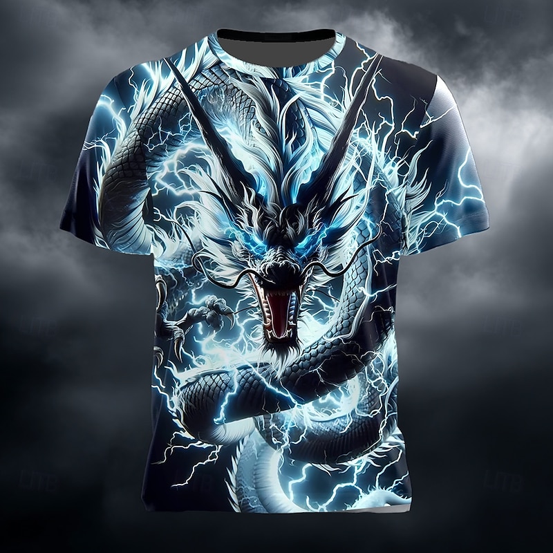 Men's Dragon 3D T Shirt Short Sleeve T shirt 3D Print Crew Neck Shirt Exaggerated Designer Party Street Casual Blue Purple Green Summer Spring Clothing Apparel S M L XL XXL XXXL
