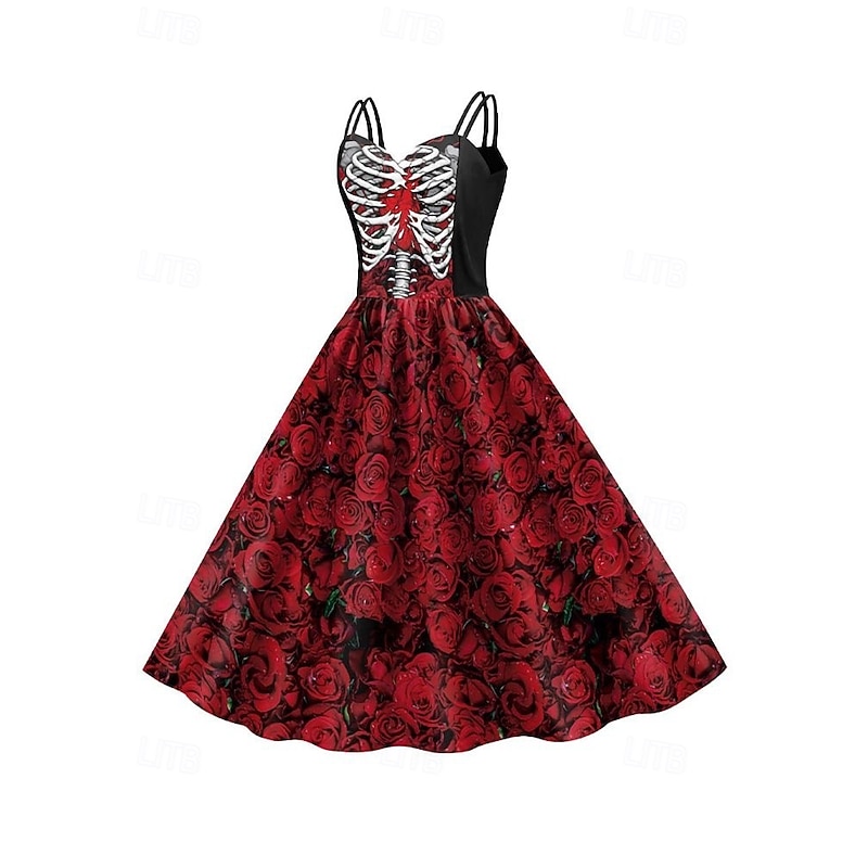 Halloween Women's Skulls Print Mini Dress A Line Dress Casual Daily Holiday Regular Fit Skull Sleeveless Spaghetti Strap Black White Wine Rusty Red Summer Spring Fall2