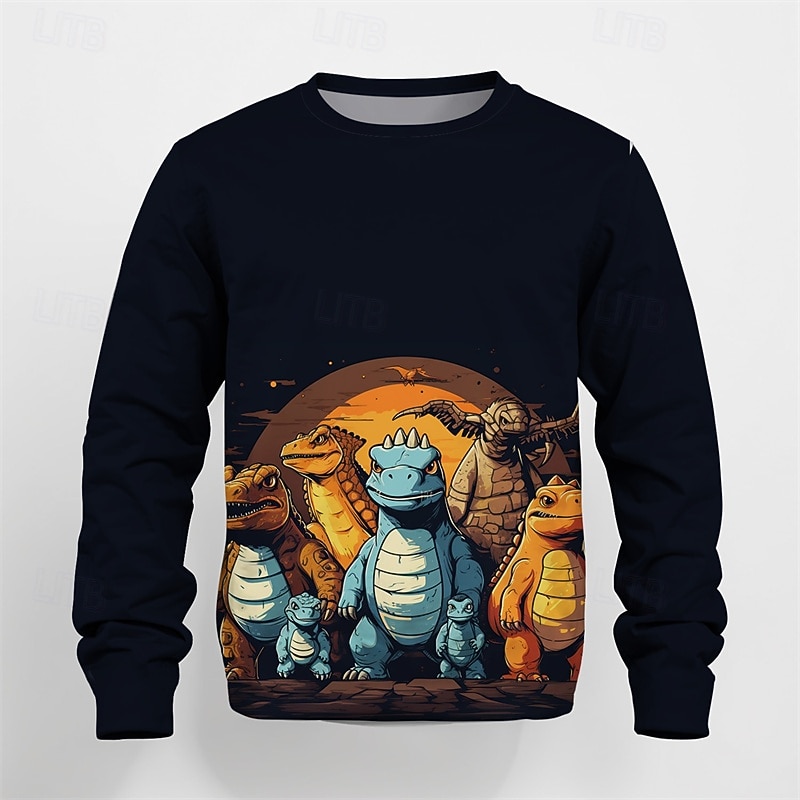 Boys' 3D Dinosaur Sweatshirt Long Sleeve Spring Fall Fashion Basic Kids 4-12 Years Crew Neck Outdoor Casual Daily Regular Fit2
