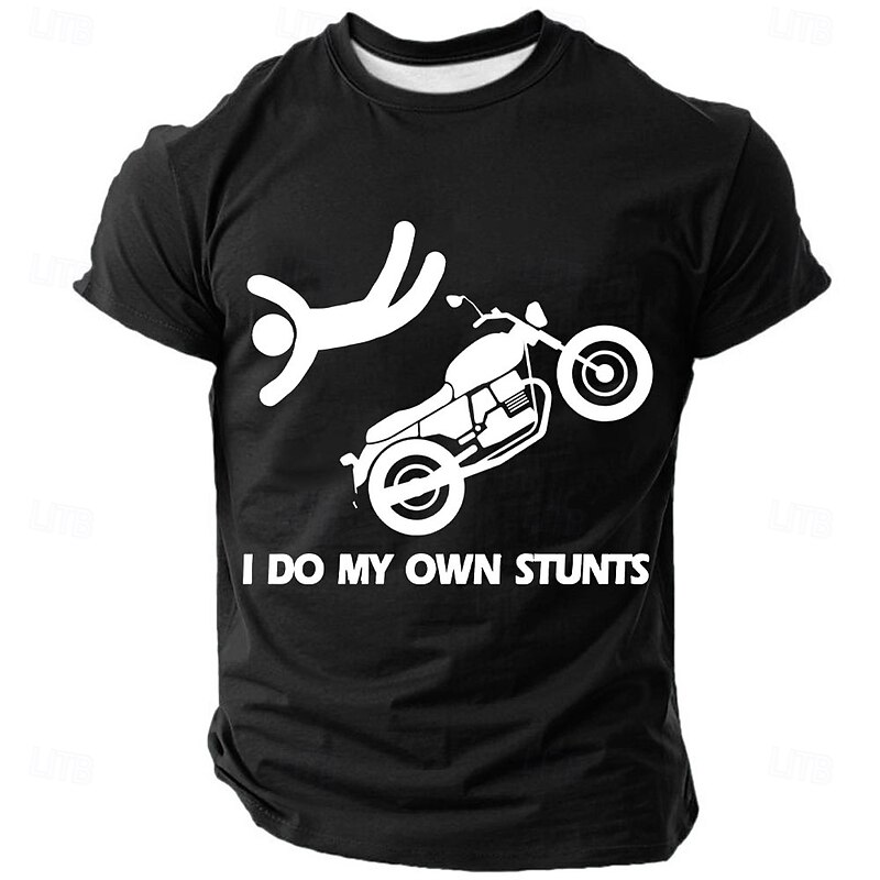 Men's Funny Graphic T-Shirt - I Do My Own Stunts Motorcycle Rider Short Sleeve Casual Tee3