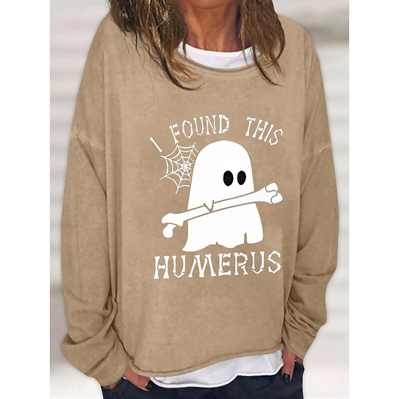 Halloween Women's Sweatshirts Casual Long Sleeve Crew Neck Regular Tops Casual Print Black White Pink Khaki Gray Fall Winter4