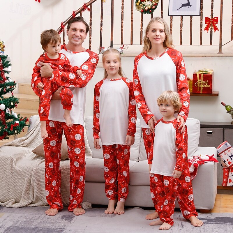 Family Pajamas Christmas Pattern Home Print Black White Wine Long Sleeve Adorable Matching Outfits3