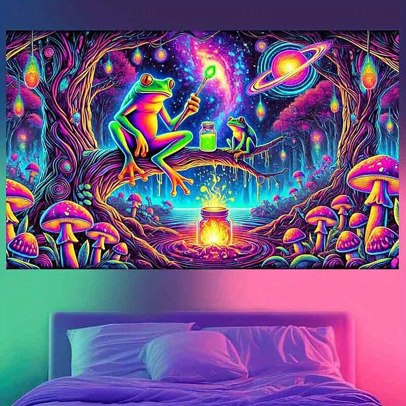 Blacklight Skeleton Tapestry Wall Hanging – Neon Horror Skull Wall Decor for Halloween Party, UV Reactive Fluorescent Glowing Tapestry for Bedroom, Living Room, Game Room Decoration2