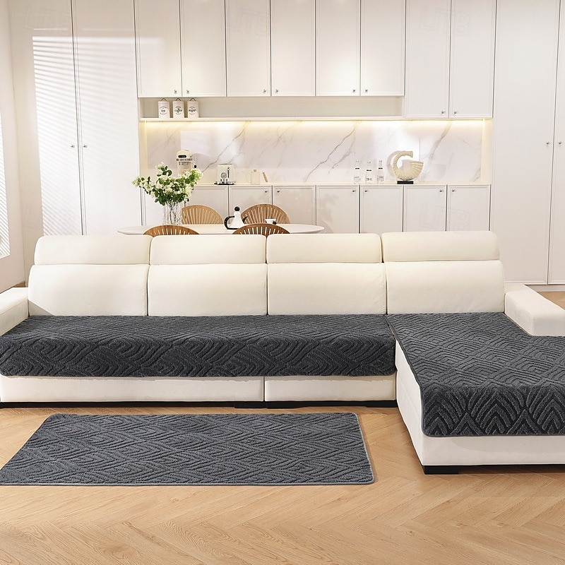 Sofa Cushion Cover - Solid Color Luxury Plush Velvet Slipcover, Non-Slip Soft Padding Protector for Modern Couches (All Seasons)2