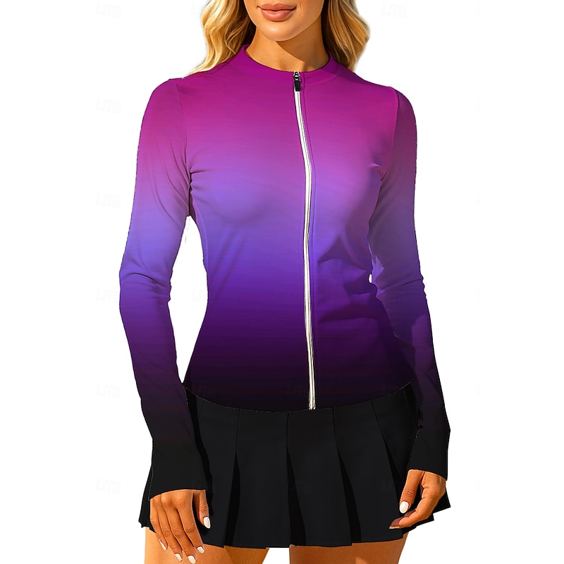 Women's Gradient Tops Sport Shirt Tennis Shirt Tennis Top Long Sleeve Zipper Floral UPF50+ UV Resistant High Elasticity Moisture Wicking Breathable Volleyball Tennis Golf Crew Neck Round Tee Tshirt