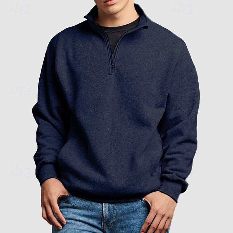 Men's Pullover Fleece Hoodie Quarter Zip Sweatshirt Fleece lined Hoodie Black White Pink Navy Blue Blue Standing Collar Plain Sports & Outdoor Casual Daily Streetwear Cool Sportswear Spring &  Fall3