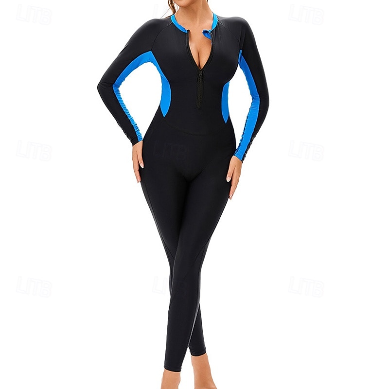 Women's Bathing Suit Rash Guard UV Sun Protection UPF50+ Long Sleeve Swimwear Zip Up Swimming Surfing Patchwork Spring Autumn3