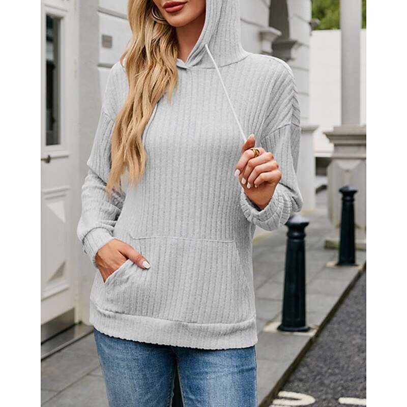 Women's Pullover Hoodie Sweatshirt Plain Streetwear Casual Long Sleeve Hooded Regular Tops Street Holiday Pocket Black Pink Blue Green Beige Fall Winter2