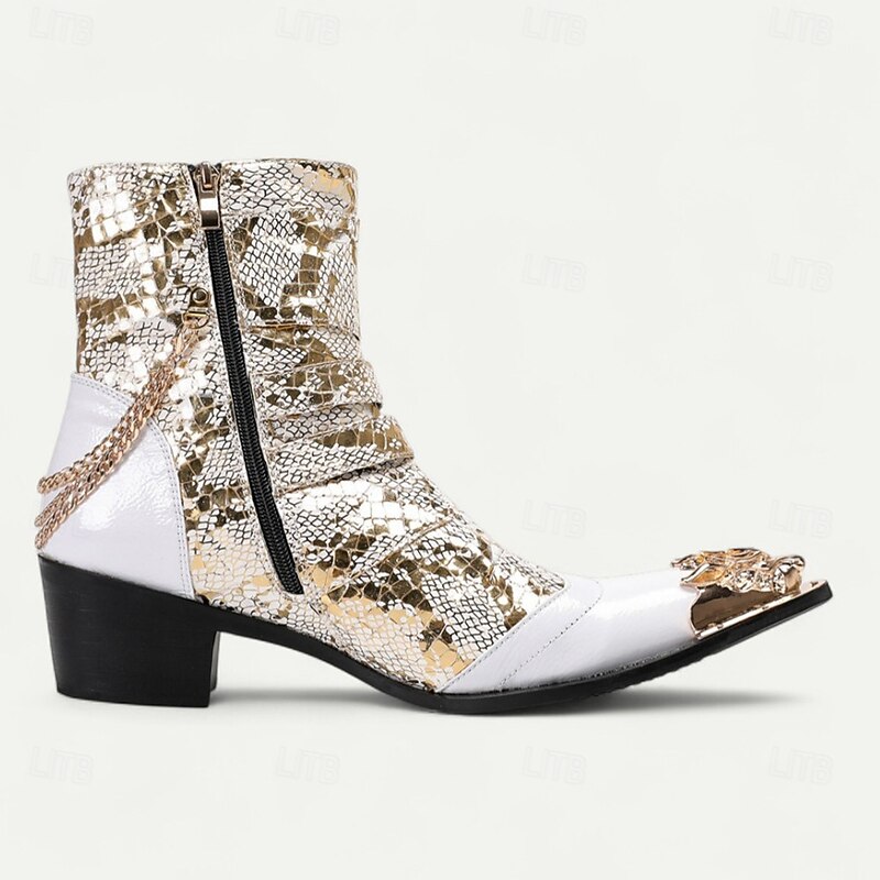 Men's White and Gold Sequin Ankle Boots – Glamorous Party Western Boots for Stage Performances, Themed Events and Festivals4