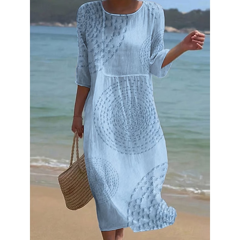 Women's Maxi Dress Kaftan 3/4 Length Sleeve Crew Neck Casual Dress A Line Dress Boho Regular Fit Graphic Abstract White Blue Green Khaki Spring Fall4