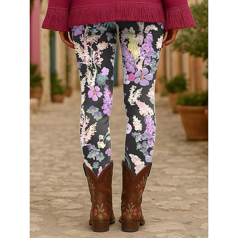 Women's Leggings Vacation Vintage Fashion Ankle-Length High Waist Floral Graphic Printing Thermal Warm Soft Breathable Stretchy Formal Outdoor Vacation Yellow Purple Orange Green Summer Spring Fall2