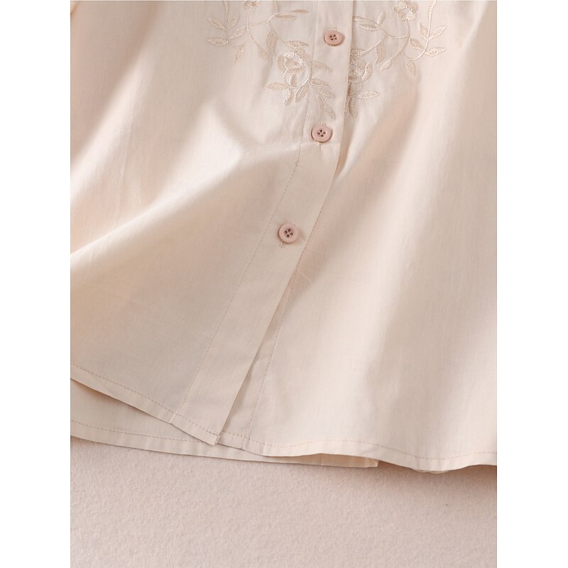 Women's Boho Shirt Summer Tops Solid Color Floral Daily Casual Boho 3/4 Length Sleeve Elbow Sleeve Shirt Collar Regular Tops Daily Going out Embroidered Apricot Summer3