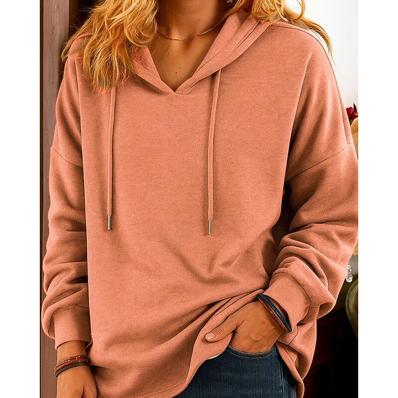Women's Pullover Hoodie Sweatshirt Plain Streetwear Casual Long Sleeve Hooded Regular Tops Street Holiday Blue Dark Green Orange Gray Fall - Main Image