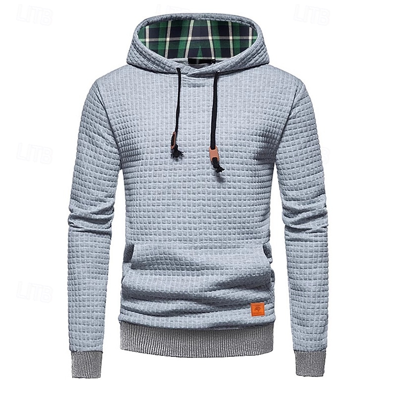 Men's Hoodie Waffle Hoodies Pullover Hoodie Sweatshirt Black White Gray Hooded Plain Patchwork Color Block Textured Sports & Outdoor Casual Daily Polyester Streetwear Cool Sportswear Spring &  Fall