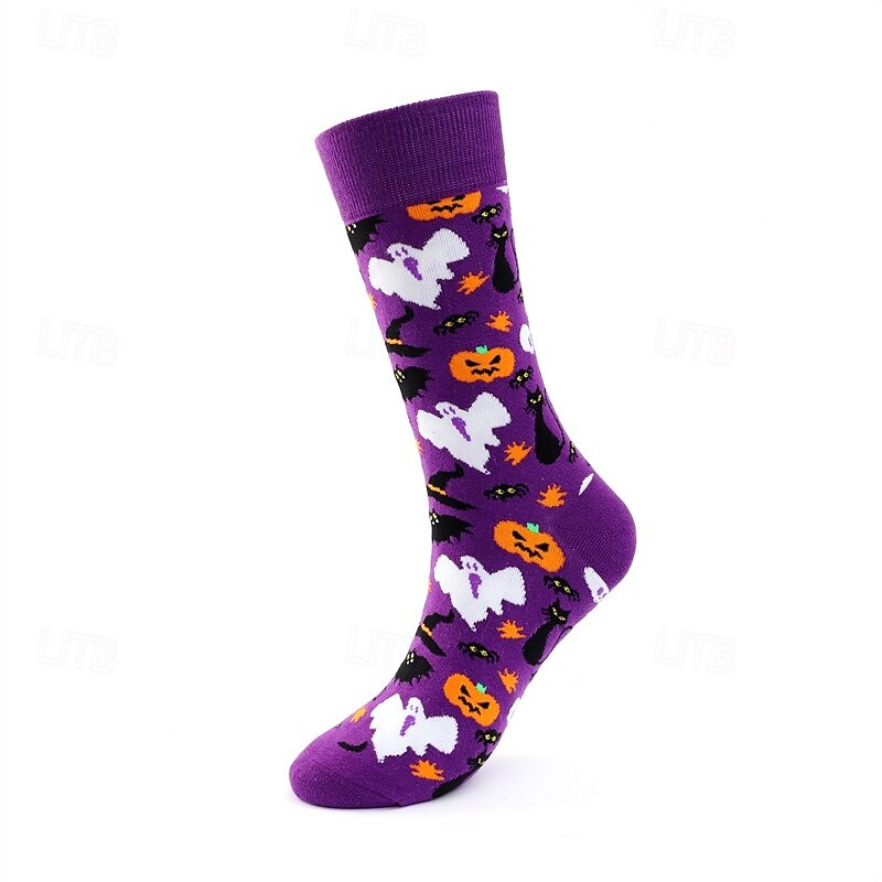 Halloween Long Cotton Socks, Cartoon Print Over-the-Calf Socks for Men and Women, Odor-Resistant Moisture-Wicking Athletic Knee-High Hosiery2