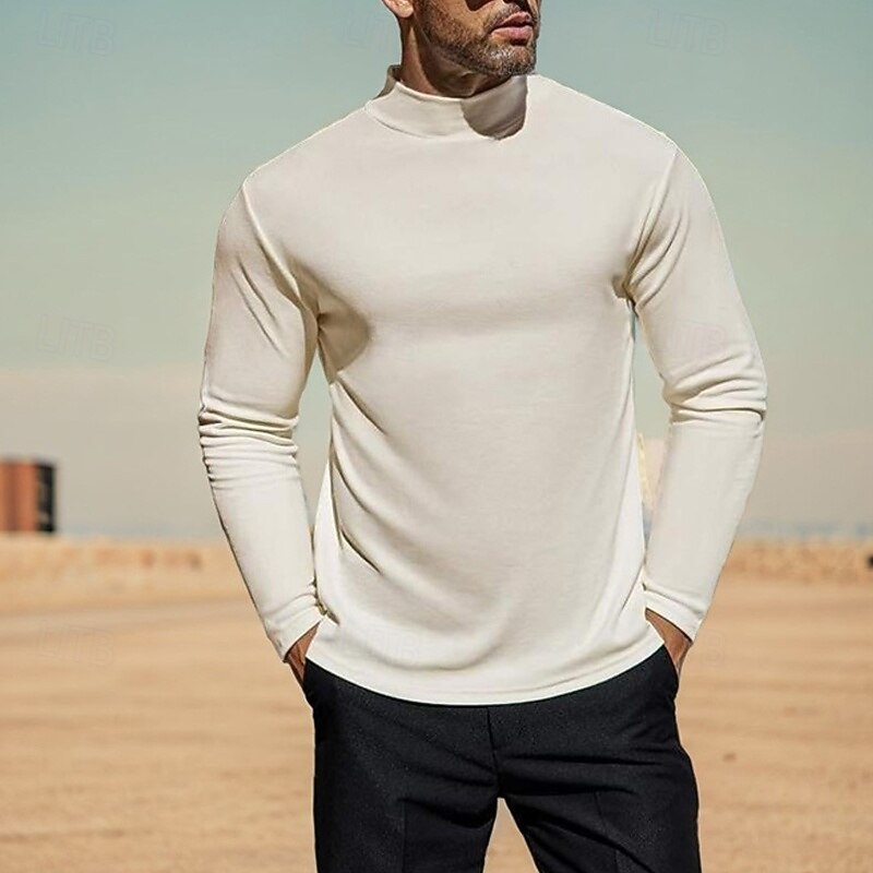 Men's T Shirt Tee Tee Top Long Sleeve Shirt Long Sleeve Turtleneck Spring Fall Plain Fashion Designer Basic Classic Vacation Street Going out Black White Brown Top Tee for Men