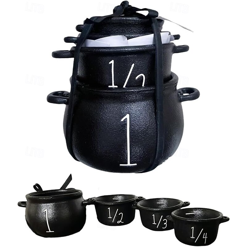 Halloween Mini Witch Cauldron Set Metal Black Small Cauldron With Handle 1, 1/2, 1/3, and 1/4, Halloweens Pot Candy Holder for Halloween & Party Favors Decor2