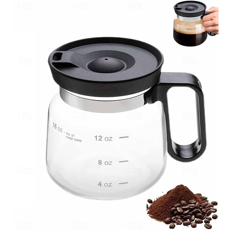 16oz Glass Coffee Mug Coffee Pot Style Clear Glass Coffee Pot Mug with Straw-Type Travel Lid for Hot Coffee, Hot Teas, Hot Chocolate