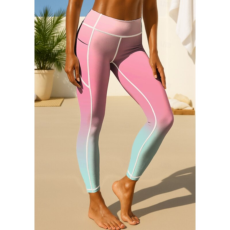 Women's pilates leggings fitness pants Gym Leggings Pockets Stamp Duty Side Pockets Pilates Gym Gym Workout Pants Tights Leggings Graphic Color Gradient Abstract Pink Sports Activewear High Elasticity2