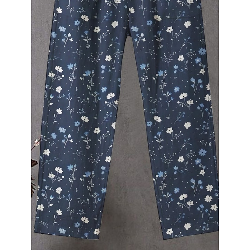 Women's Chinos Pants Trousers Streetwear Casual Full Length High Waist Floral Elastic Waist Print Breathability Comfortable Stretchy Vacation Street Daily Wear Blue Summer Spring Fall Regular Fit3