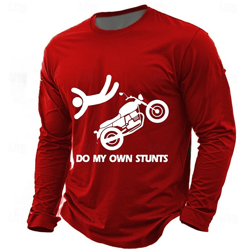 Men's Funny Motorcycle "Do My Own Stunts" Long Sleeve Graphic Shirt - Biker Humor4