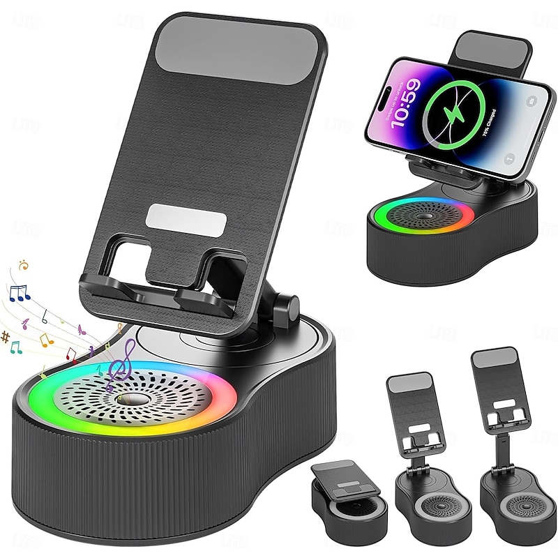 Cell Phone Stand with Wireless Bluetooth Speaker,Induction Speaker HD Surround Sound for Home and Outdoor, Compatible with iPhone/ipad/Samsung Galaxy