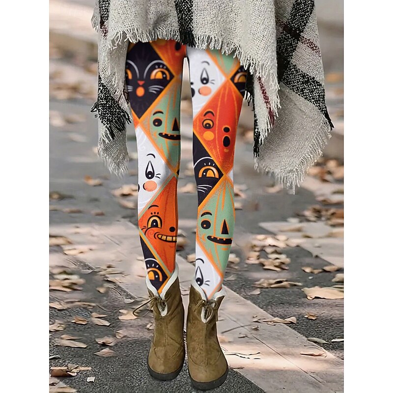 Women's Leggings Vacation Vintage Fashion Full Length High WaistPantsHalloween Graphic Animal Pumpkin Printing Thermal Warm Soft Breathable Stretchy Formal Outdoor Vacation Black Yellow Orange Spring3