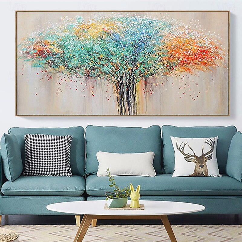 Wall Paintings, Nordic Style Abstract Colorful Tree Of Life Modern Hand Painted Oil Paintings Thick Texture Original Artwork Canvas Wall Art Knife Mural for Living Room Office Home