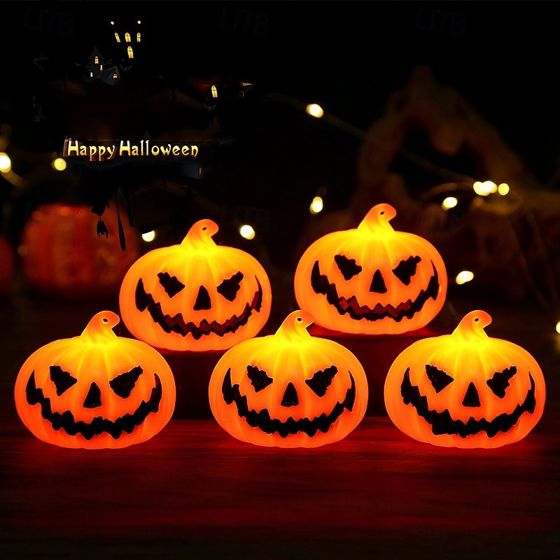 3 Pcs 6.3 * 5.2CM Terrifying Smile Pumpkin LED Electronic Ornament Light Indoor and Outdoor Restaurant Party Atmosphere Decoration Light AG10 * 3 Battery