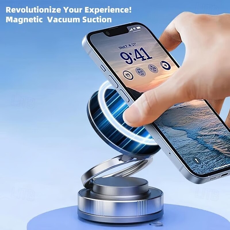 360 Degree Adjustable Vacuum Magnetic Phone Holder Hands-Free Foldable Suction Cup Phone Mount MagSafe Cell Phone Holders for Your Car/Gym/Mirror Mount for iPhone & Android4