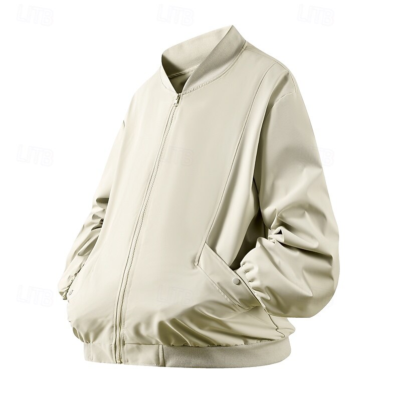 Men's Jacket Casual Jacket Outdoor Vacation Warm Zipper Pocket Fall Winter Plain Fashion Streetwear Standing Collar Regular Black Beige Gray Jacket3