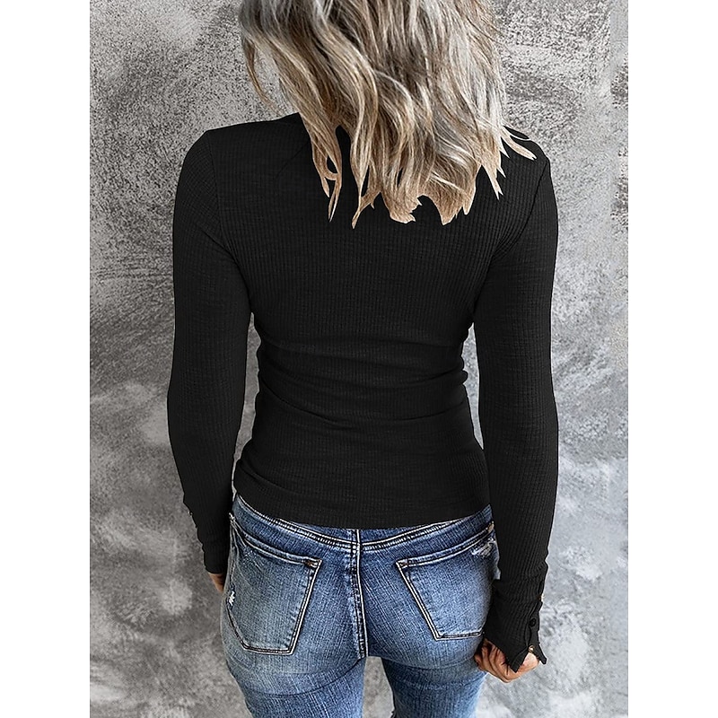 Women's Blouse Solid Color Stylish Casual Long Sleeve Scoop Neck Regular Tops Daily Buttons Black Pink Apricot Gray Spring Fall Winter3