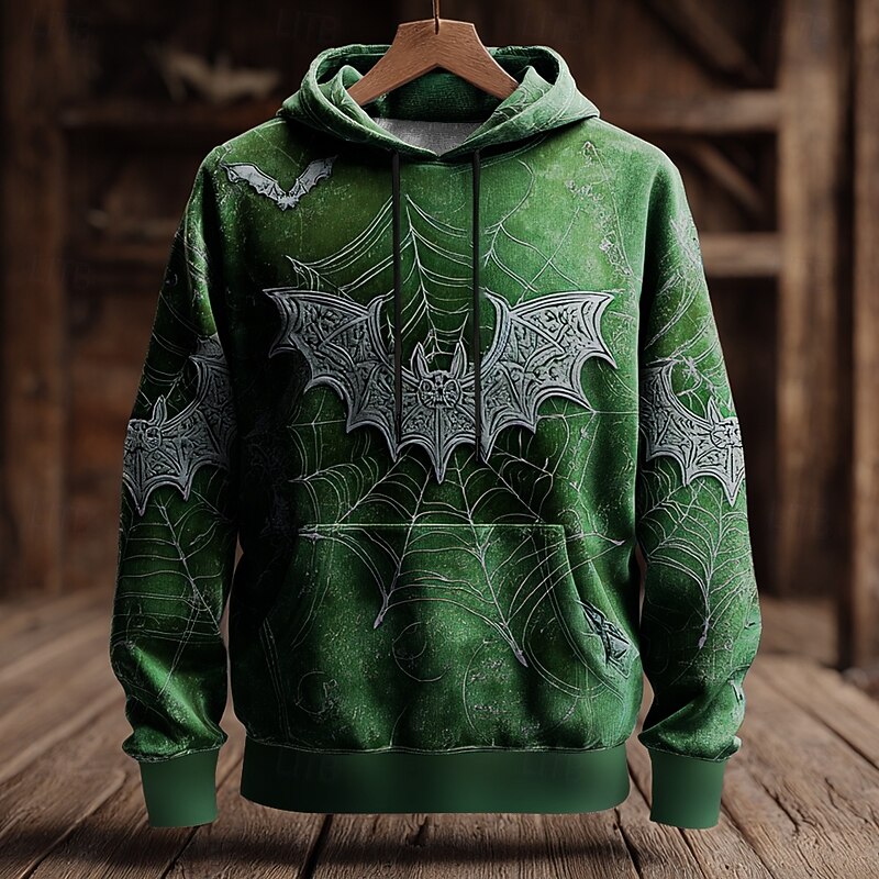 Halloween Men's 3D Bat Sweatshirt Punk Exaggerated Long Sleeve Crew Neck Club Streetwear Purple Orange Drawstring 3D Print Fall Winter Designer3