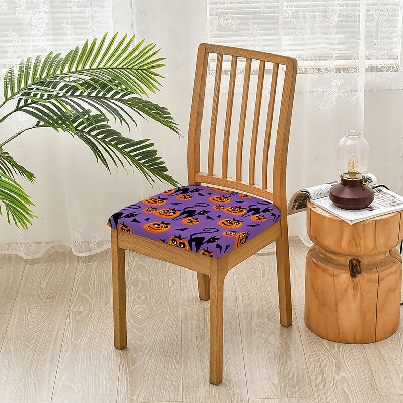 Halloween Chair Seat Cover - Geometric Print Polyester Slipcover for Dining Chairs, Stools & Office Chairs, Spooky Seasonal Cushion Protector (1PC)