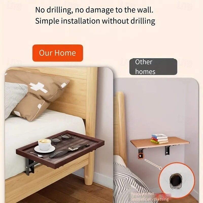 Folding Bedside Table No Punching Invisible Home Bedroom Storage Rack Small Storage Tray Foldable3
