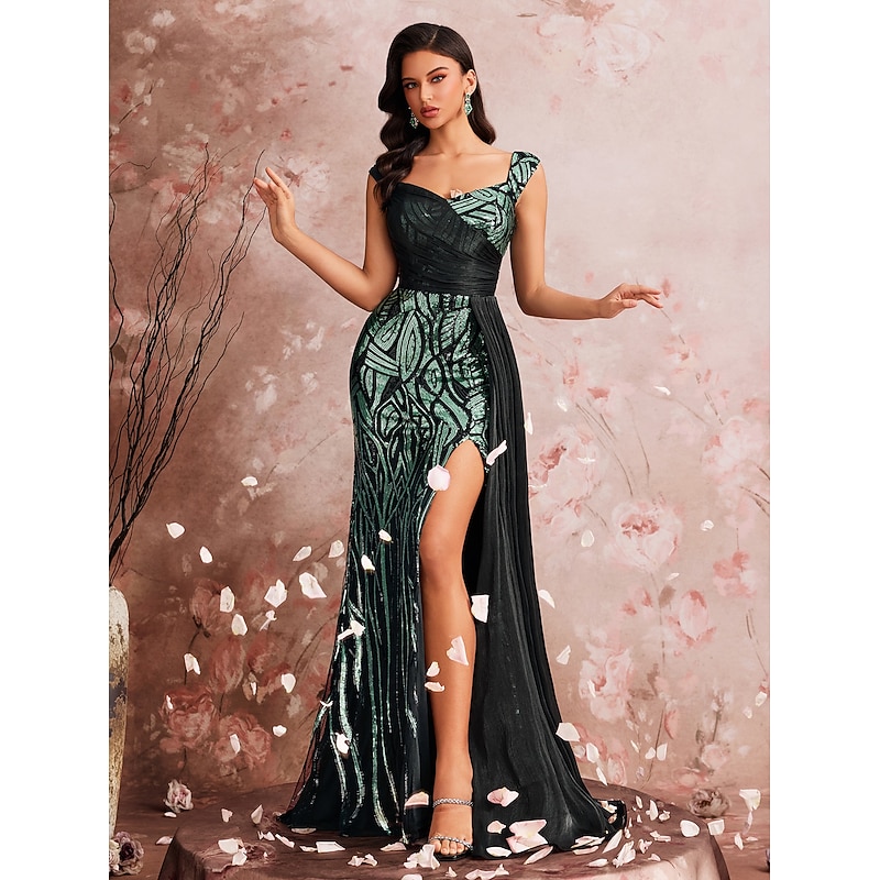 Mermaid / Trumpet Evening Gown Sparkle Dress Wedding Evening Party Floor Length Sleeveless Square Neck Bridesmaid Dress Tulle Backless with Sequin